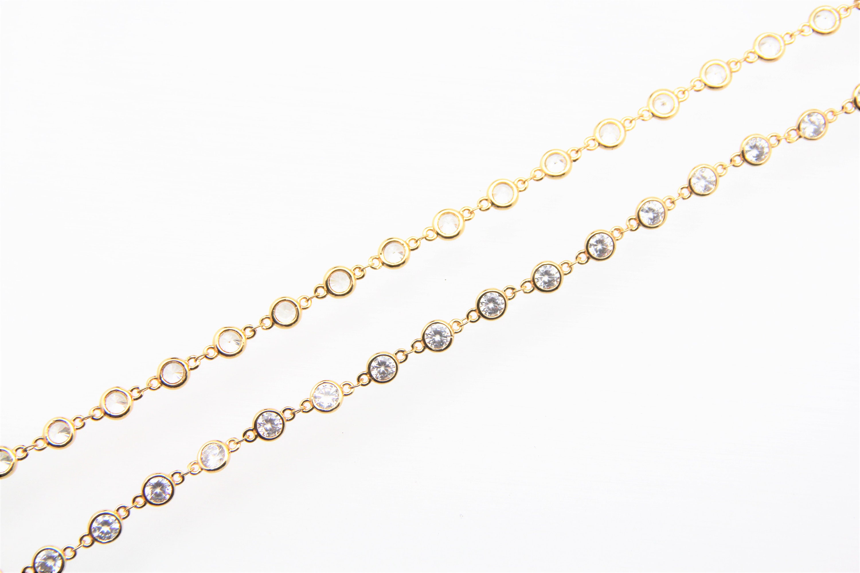 Cubic Zirconia 6mm Coin Bezel Brass Chain