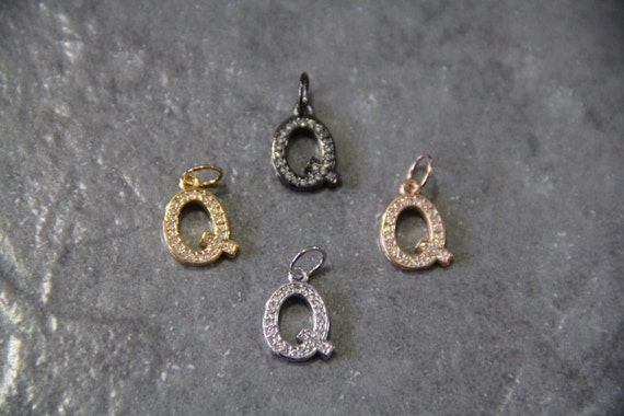 CZ Micro Pave Letter "Q" Charm with Jump Ring