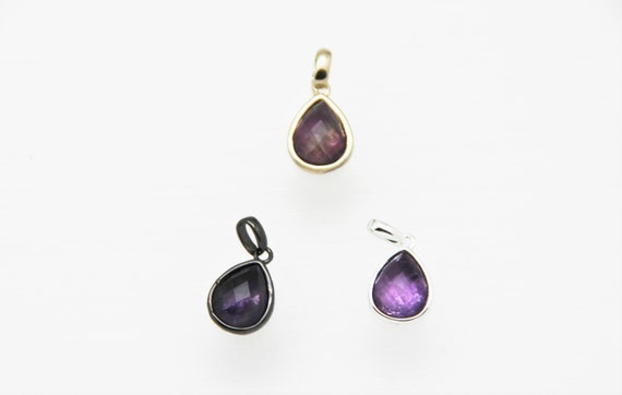 Amethyst 10x12mm Teardrop Shape Brass Bezel Setting Pendant