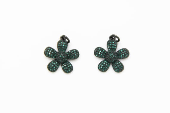 Emerald CZ Micro Pave 18mm Flower Pendant With CZ Bail