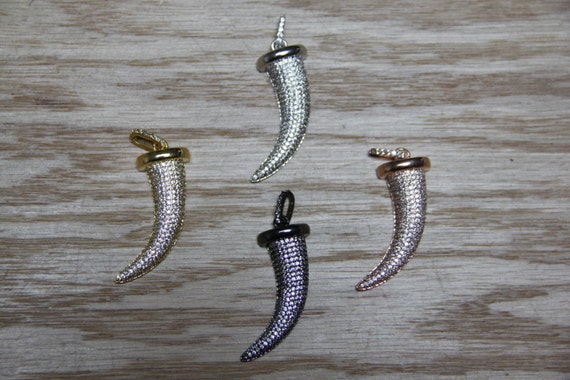 CZ Micro Pave 16x40mm  Horn Pendant