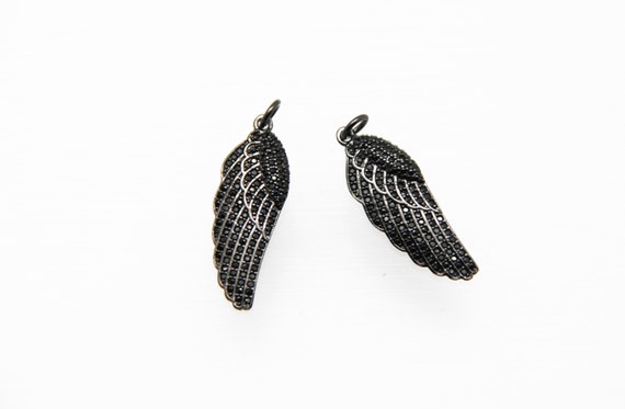 Black CZ Micro Pave 10x28mm Wing Pendant