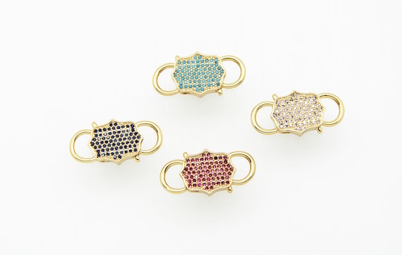 Color CZ Micro Pave 13x22mm Gold Plated Double Open Clasp