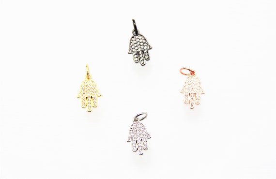 CZ Micro Pave 10x15mm Hamsa Charm with Jump Ring