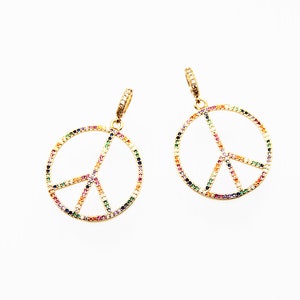 Color CZ Micro Pave 28mm Peace Sign Pendant With CZ Bail