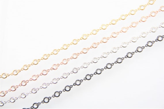 Cubic Zirconia 6mm Coin Bezel Brass Chain