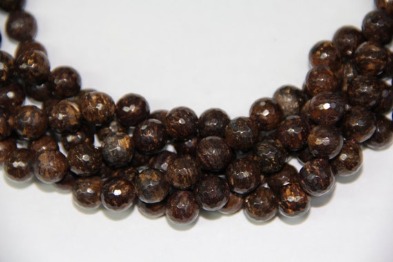 Bronzite 10mm faceted round beads 16" length strand