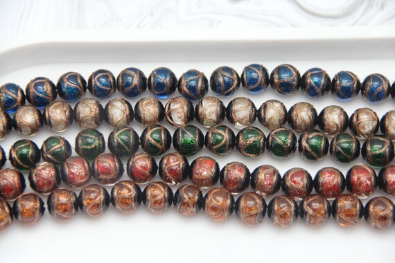 15 Pieces 12mm Round Handmade Glossy Foil Lampwork Glass Beads