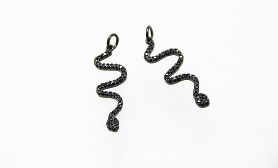 Black CZ Micro Pave 3x40mm Snake Pendant