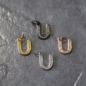CZ Micro Pave Letter &quot;U&quot; Charm with Jump Ring