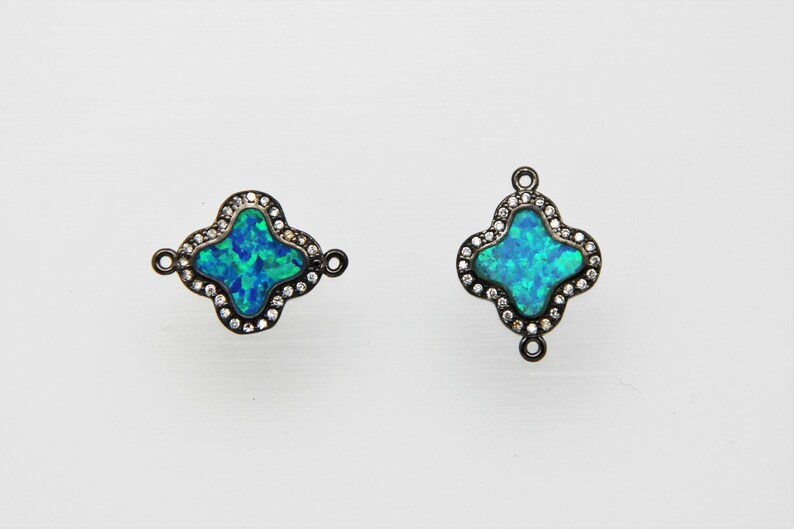 Synthetic Opal With CZ Micro Pave 14mm Clover Connector