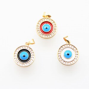CZ Micro Pave Enamel 16mm Disc Evil Eye Charm