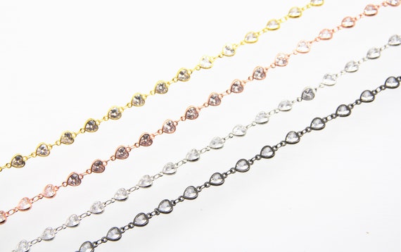 Cubic Zirconia 6mm Heart Bezel Brass Chain