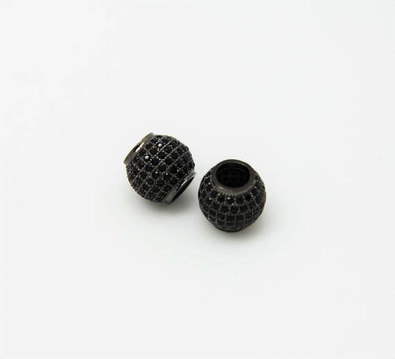 Black CZ Micro Pave 11mm Round Big Hole  Beads