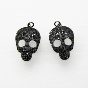 Black CZ Micro Pave 19x25mm  Flat Skaull Pendant