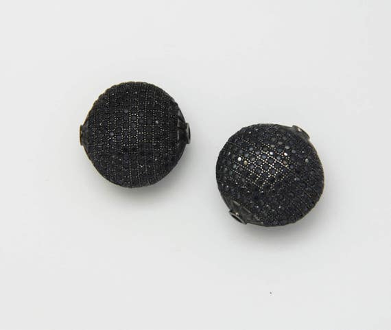 Black CZ Micro Pave 25mm  Puffy Disc  Beads