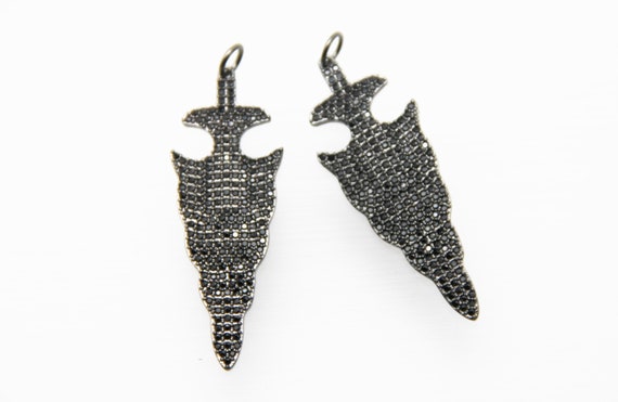 Black CZ Micro Pave 18x42mm  Dagger Pendant