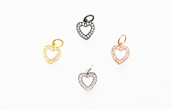 CZ Micro Pave 11mm Hollow Heart  Charm with Jump Ring