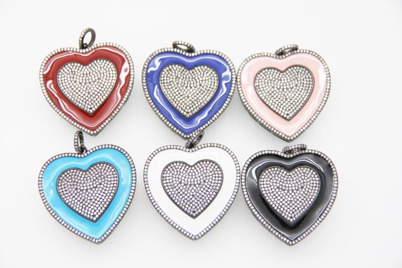 CZ Micro Pave Enamel 40mm Heart