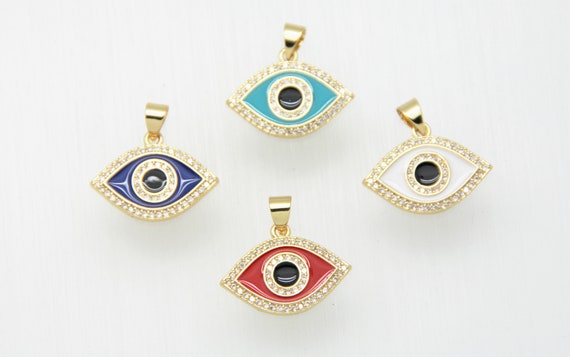 CZ Micro Pave Enamel 13x21mm Disc Evil Eye Charm