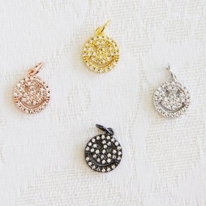 CZ Micro Pave 12mm Happy Face  Charm with Jump Ring