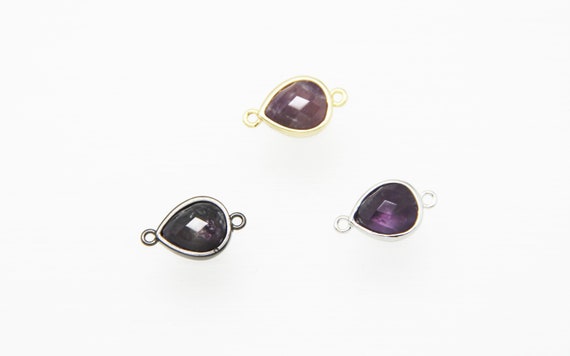 Amethyst 10x12mm Teardrop Shape Brass Bezel Setting Connector