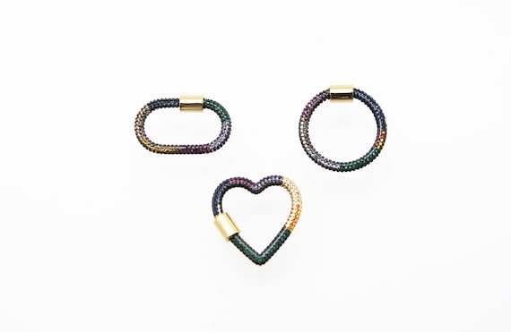 Mix Color CZ Micro Pave Circle, Heart, and Oval Screw Clasp Carabiner