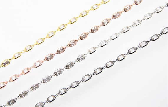 Cubic Zirconia 5x7mm Recangle Bezel Brass Chain