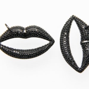 Black CZ Micro Pave 21x37mm  Lip Pendant