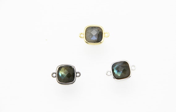 Labradorite 10x10mm Square Shape Brass Bezel Setting Connector