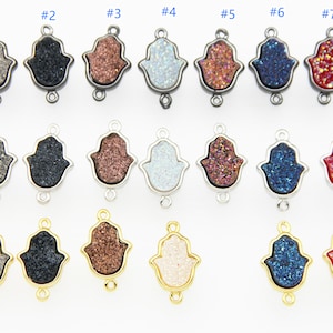 Druzy Agate Electroplating 13x15mm Hamsa Shape Brass Bezel Setting Connector