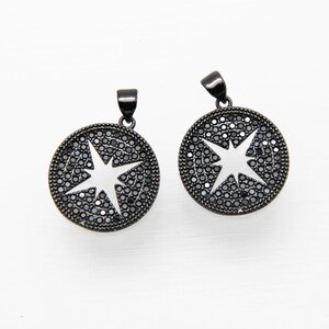 Black CZ Micro Pave 19mm  Disc With Hollow Star Pendant