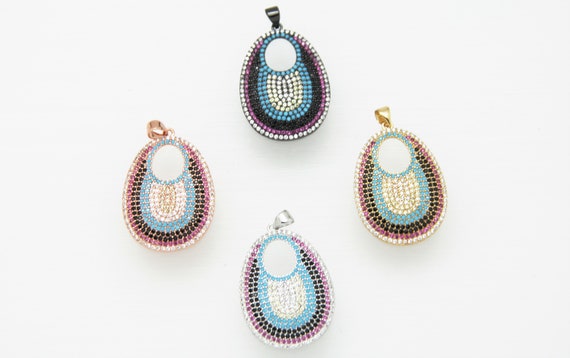 Mix Color CZ Micro Pave 24x30mm Teardrop Pendant