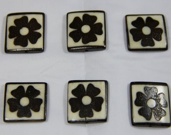 6 pcs Batik Bone Flower Rectangle Beads