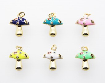 CZ Micro Pave Enamel 17mm Mushroom Pendant