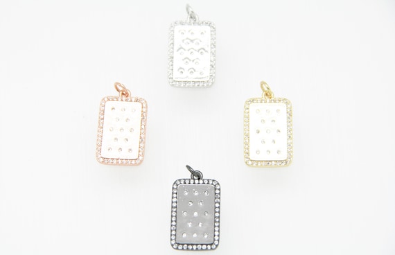 CZ Micro Pave 14x20mm  Rectangle Tag Pendant