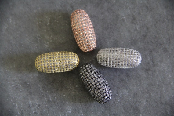 CZ Micro Pave 12x25mm Long Oval Beads