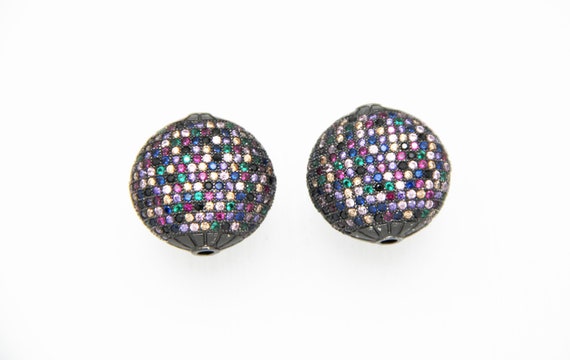 Mixed Color CZ Micro Pave 25mm Puffy Disc  Beads