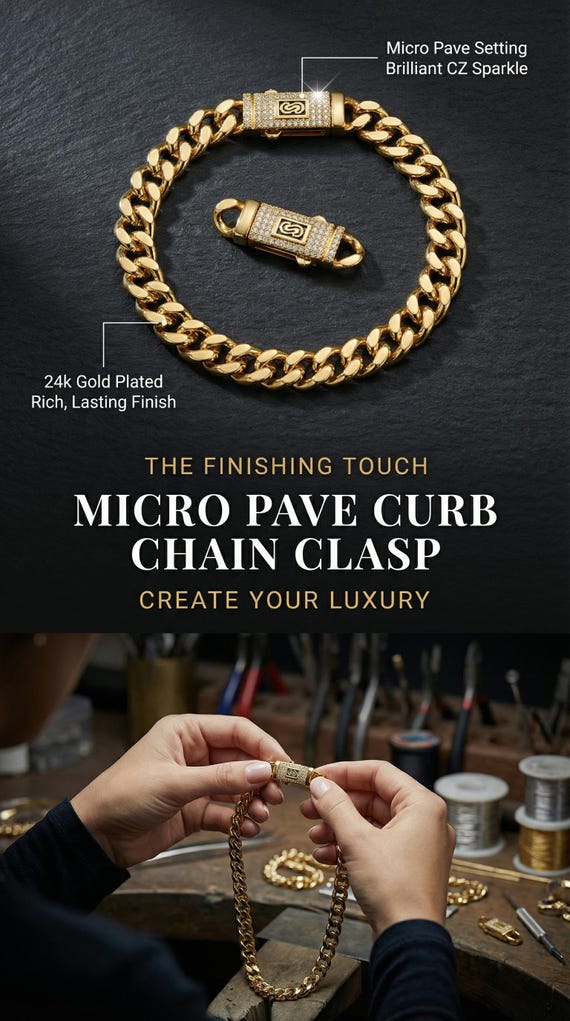 CZ Micro Pave 8x30mm Curb Chain Clasp