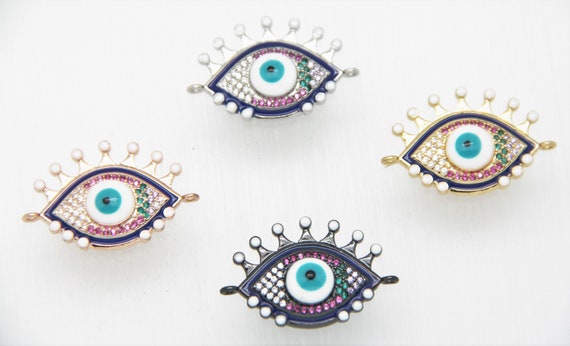 Mixed CZ Micro Pave 20x30mm Evil Eye Connectors With Loop