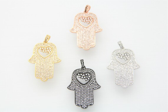 CZ Micro Pave 27x35mm  Hamsa Pendant