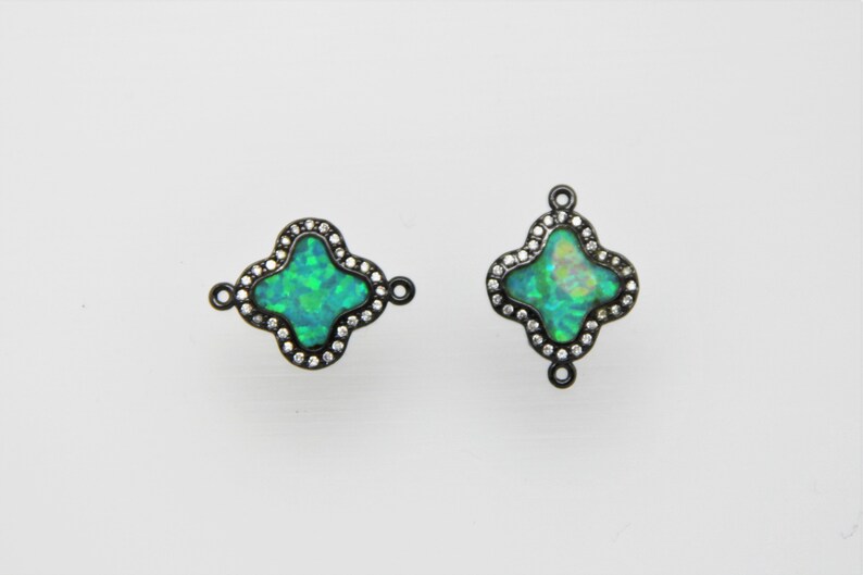 Synthetic Opal With CZ Micro Pave 14mm Clover Connector