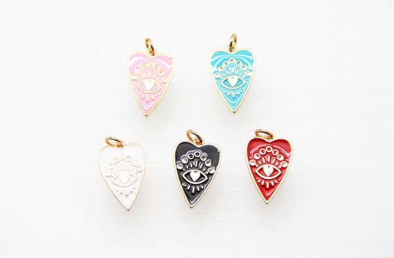 Enamel 13x18mm Heart With Gold Eye Charm