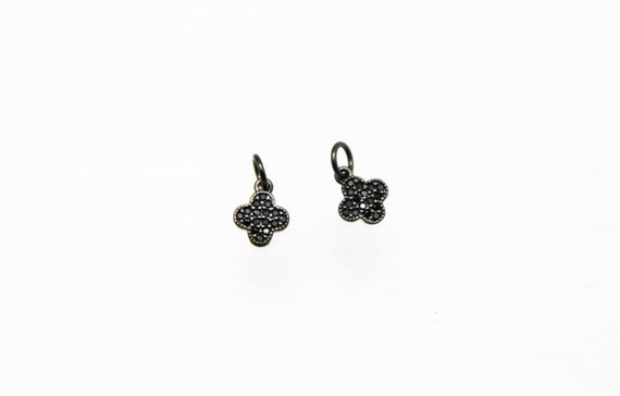 Black CZ Micro Pave 14mm Clover Charm