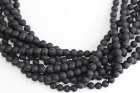 Black Onyx Matt Finish 4-12mm smooth round beads 16" length full strand