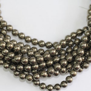 Gold Pyrite 8mm smooth round beads 16&quot; length full strand