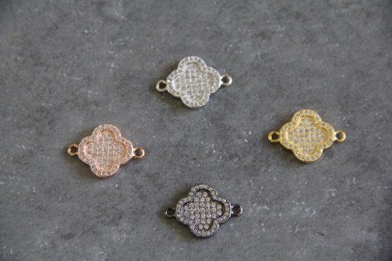 CZ Micro Pave 15mm Four Leaf Clover Connectors