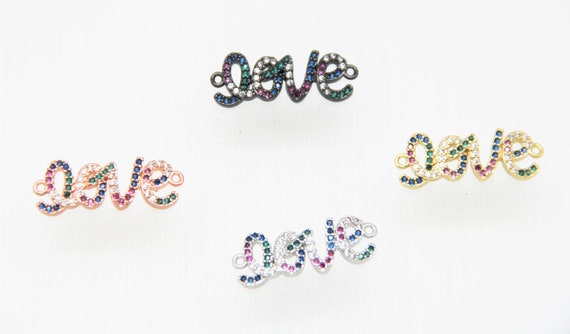 Mixed CZ Micro Pave 10x25mm "LOVE" Connectors With Loop