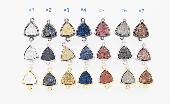 Druzy Agate Electroplating 13x13mm Triangle Shape Brass Bezel Setting Connector