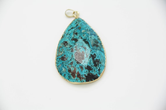 One Piece Turquoise Jasper with 18k Gold plated Frame and Bail